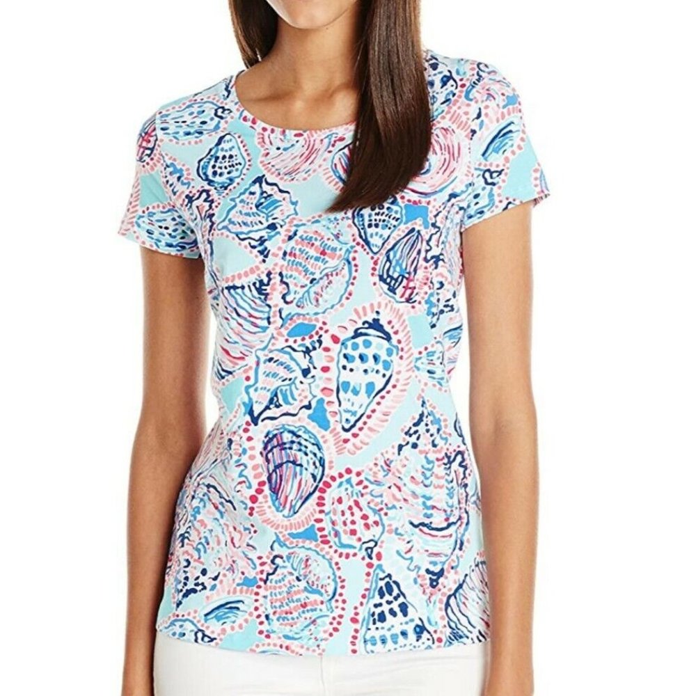 Lilly Pulitzer Karrie Shell Me About It X--Small Women's Short Sleeve Blouse EUC